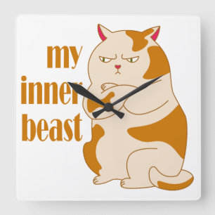 Relógio Quadrado Minha fera interior gato gordo preguiçoso citação