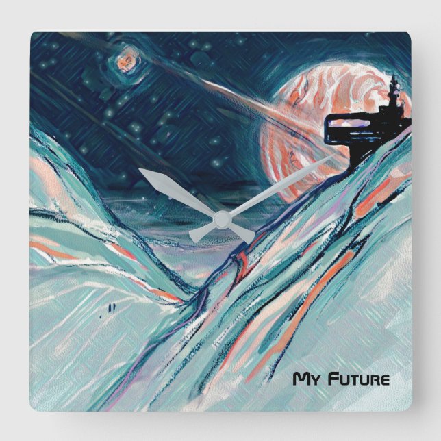 Relógio Quadrado Minha futura casa no espaço (Frente)