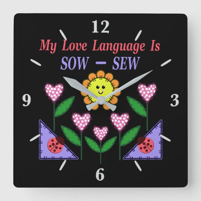 Relógio Quadrado Minha Linguagem De Amor É Sow - Sew (Frente)