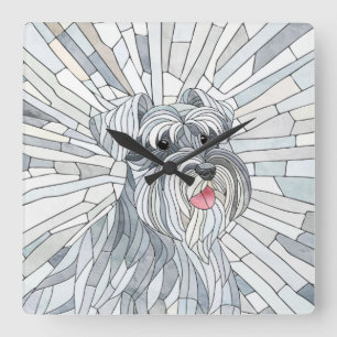 Relógio Quadrado Miniatura Schnauzer - Arte do Mosaico