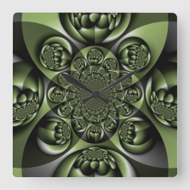 Relógio Quadrado Miniesferas de Floresta Verde Branca