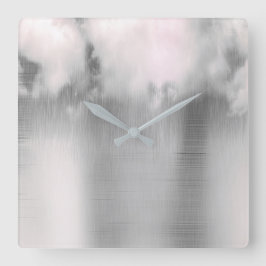 Relógio Quadrado Minimal Clouds Rain Gray Steel Silver Contemporary