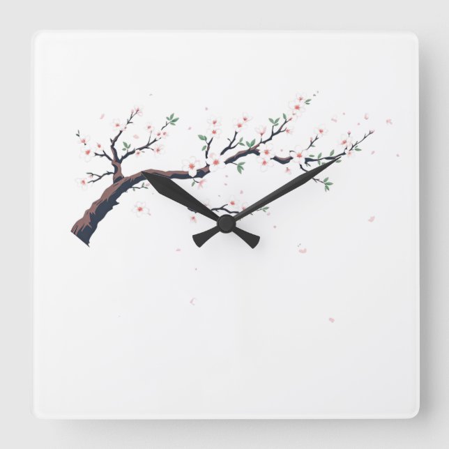 Relógio Quadrado Minimal Japanese Tree Branch Wall Clock (Frente)