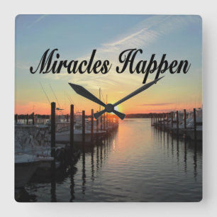 RELÓGIO QUADRADO MIRÁCULOS ACONTECEM DESIGN DE FOTO SUNSET