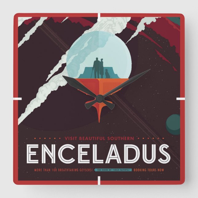 Relógio Quadrado Missão De Poster-Cassini Do Espaço Retroativo A Sa (Frente)