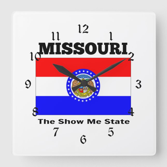 Relógio Quadrado Missouri, The Show Me State (Frente)