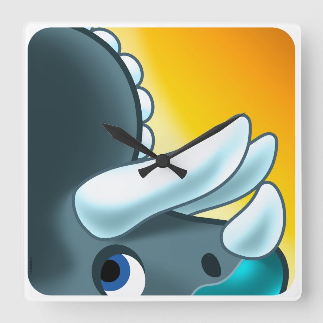 Relógio Quadrado MISTÉRIO HORNED DINOSAUR de Jeff Willis Art (Frente)