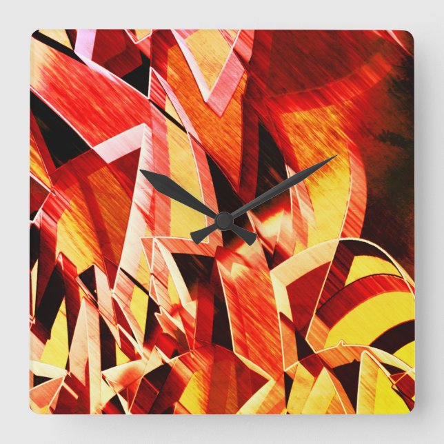 Relógio Quadrado Mistura de amarelinho com vermelho escuro, forte l (Frente)