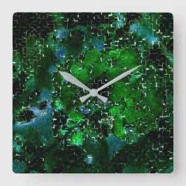 Relógio Quadrado Mistura de folhas verdes chuvosas e rústicas sob m