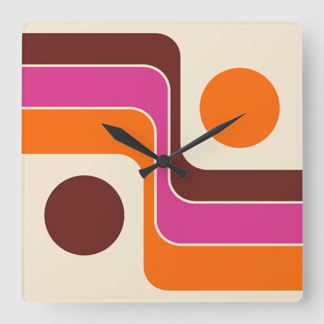 Relógio Quadrado Mod 1970s Retro Style Geometric Design (Frente)