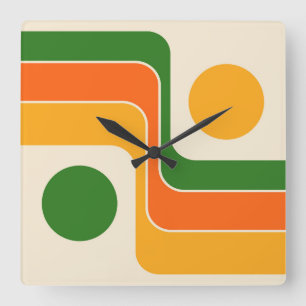 Relógio Quadrado Mod Estilo Retro Geométrico dos Anos 70