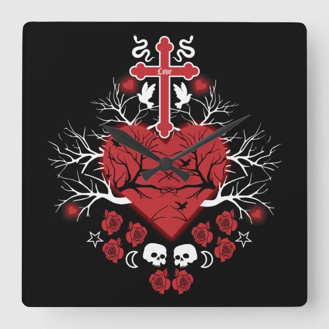 Relógio Quadrado Moda do tronco Posto do gótico (Frente)