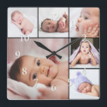 Relógio Quadrado Modelo de Colagem de Fotografias Personalizada 6<br><div class="desc">Crie seu próprio relógio personalizado de fotos com fácil personalização de 6 modelo de colagem de fotos.</div>