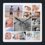 Relógio Quadrado Modelo de Colagem de Fotos<br><div class="desc">Modelo de Colagem de Fotografias ...  simplesmente adicione suas próprias fotografias a este relógio da parede do excelente ...  fácil de personalizar ...  relógio personalizável de modelo de foto de Ricaso</div>