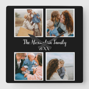 Relógio Quadrado Modelo de colagem de fotos da família 4 personali