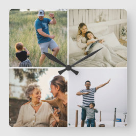 Relógio Quadrado Modelo de colagem de quatro fotos personalizado mo