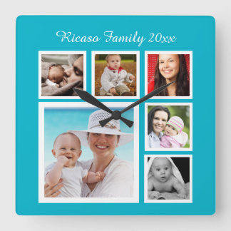 Relógio Quadrado Modelo de Colagem Personalizada de Fotos Personali