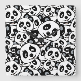 Relógio Quadrado Modern Black and White Cute Panda Bear Pattern