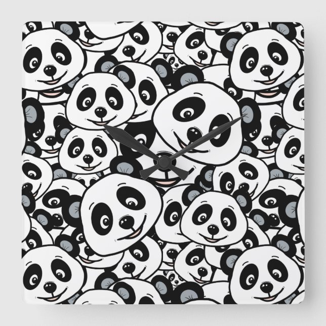 Relógio Quadrado Modern Black and White Cute Panda Bear Pattern (Frente)