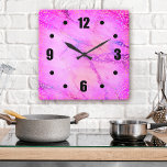 Relógio Quadrado Modern bold pink simple marble gold confetti dots<br><div class="desc">Bold, black easy-to-read numerals and colorful orange, pink, and purple confetti dots overlay a chic, bright hot pink marble watercolor, purple glitter veined background. Enliven up your favorite room with this stylish, modern, simple and chic wall clock. Your choice of a round or square clock face. Makes a wonderful statement...</div>