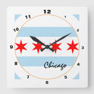 Relógio Quadrado Modern Chicago Flag, Illinois Home USA / design