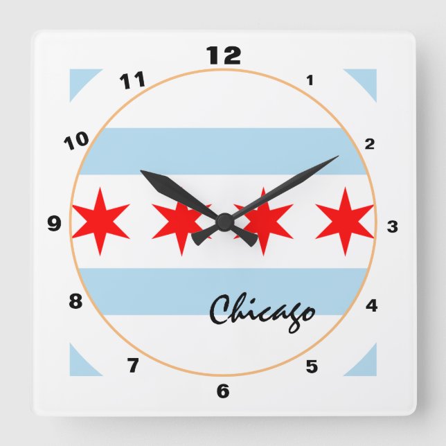 Relógio Quadrado Modern Chicago Flag, Illinois Home USA / design (Frente)