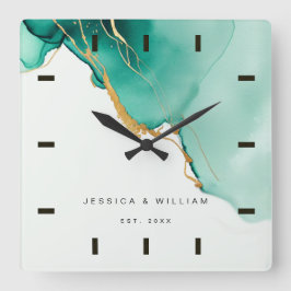 Relógio Quadrado Modern Emerald Beach Weding Anniversário Keepsakel