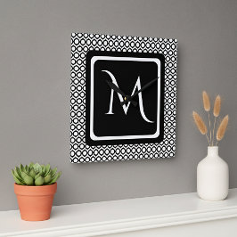 Relógio Quadrado Modern Geometric Monogram Black White