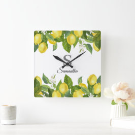 Relógio Quadrado Modern Lemon Citrus Monographic Name