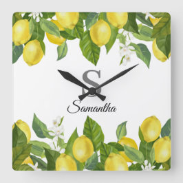 Relógio Quadrado Modern Lemon Citrus Monographic Name