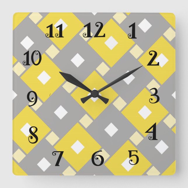 Relógio Quadrado Modern Retro Clock - Yellow and Grey. (Frente)