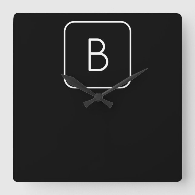 Relógio Quadrado Modern Styled Initial Monogram | White & Black (Frente)