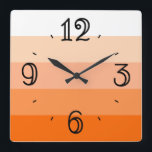 Relógio Quadrado Modern Trendy Stripes<br><div class="desc">Um brilhante e alegre design moderno em extensas listras usando tons graduados de laranja profundo a branco. Números de relógio galopantes foram adicionados a esta design para uma aparência contemporânea com um recurso retrorreflector de retorno.</div>