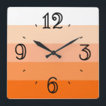 Relógio Quadrado Modern Trendy Stripes<br><div class="desc">Um brilhante e alegre design moderno em extensas listras usando tons graduados de laranja profundo a branco. Números de relógio galopantes foram adicionados a esta design para uma aparência contemporânea com um recurso retrorreflector de retorno.</div>