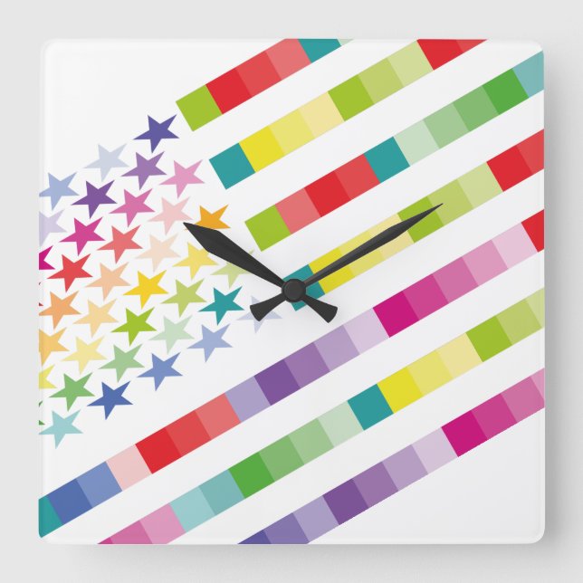 RELÓGIO QUADRADO MODERN VERSION MULTICOLOR USA/EEUU FLAG MASANSER (Frente)
