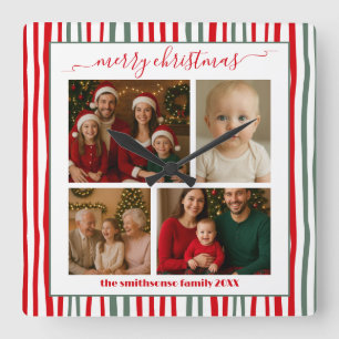 Relógio Quadrado Moderna foto de família Minimal Feliz Natal