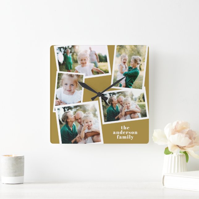 Relógio Quadrado Moderna mostarda multifoto-família decor (Lar)