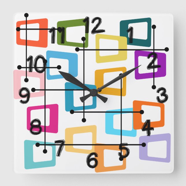 Relógio Quadrado Moderno do século Médio Atômica (Frente)