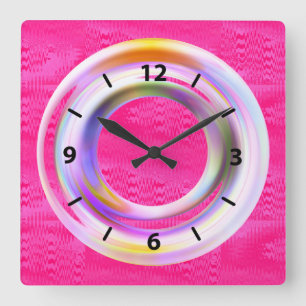 Relógio Quadrado Moderno Rosa Metálico Neon Único