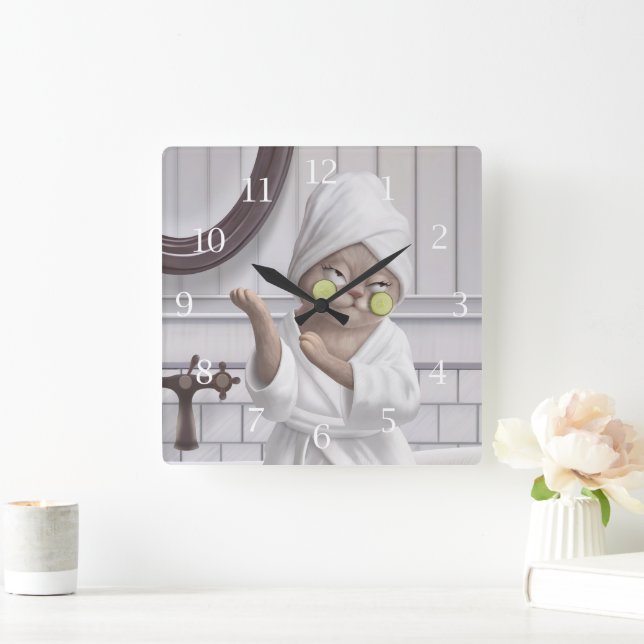 Relógio Quadrado Modo Recharge - Miss Meow na Bathrobe (Lar)