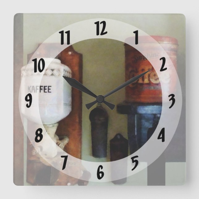 Relógio Quadrado Moedor de lata de café e de café (Frente)