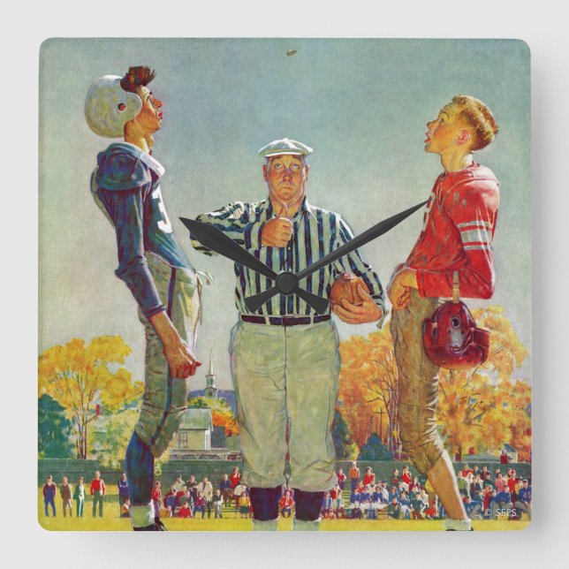 Relógio Quadrado Moin Toss por Norman Rockwell (Frente)