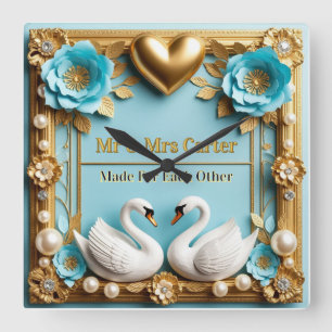 Relógio Quadrado Moldura de Casamento de Cisne Para Decoração de Ca