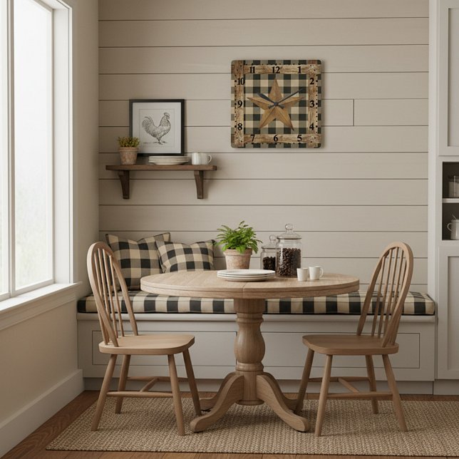 Relógio Quadrado Moldura de madeira e estrela (Criador carregado)