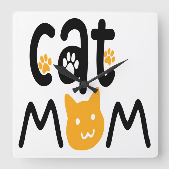 RELÓGIO QUADRADO MOM DE GATO PRETO E AMARELO DIZENDO (Frente)