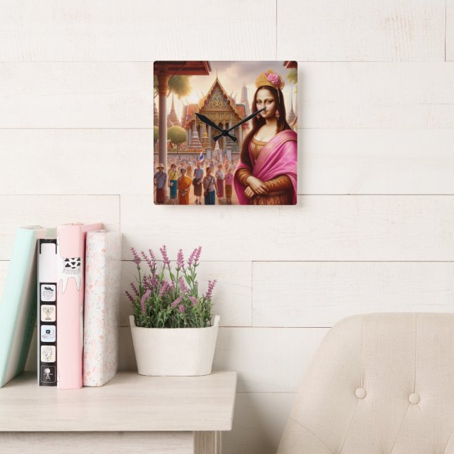 Relógio Quadrado Mona está em frente ao templo tailandês (Sala de leitura)