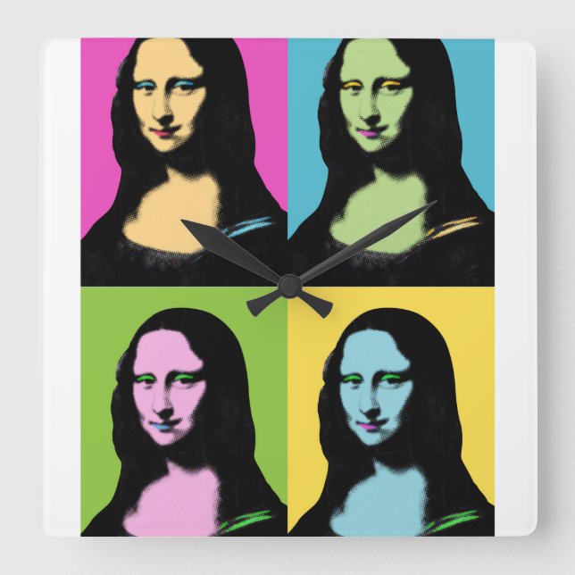 Relógio Quadrado Mona Lisa - Estilo de Arte Pop (Frente)