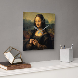 Relógio Quadrado Mona Lisa Moderna com Smartphone
