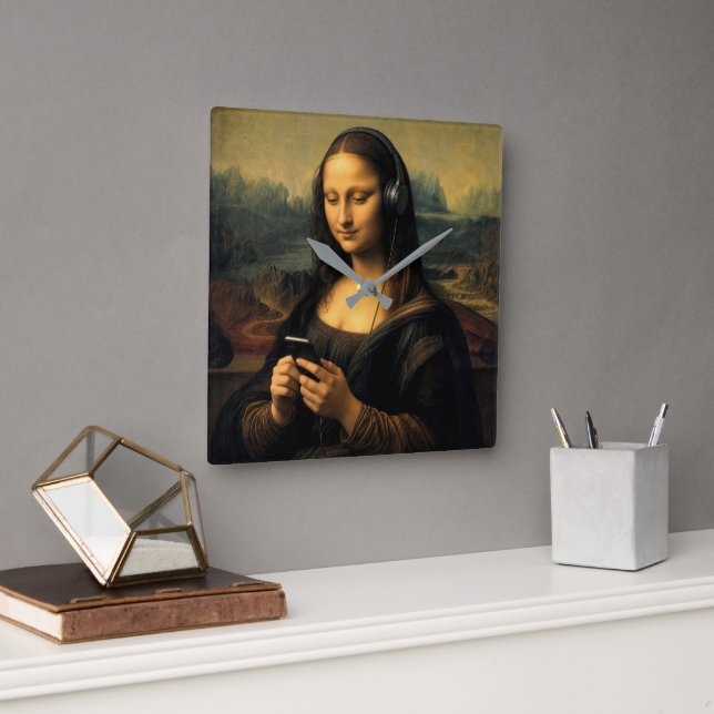Relógio Quadrado Mona Lisa Moderna com Smartphone (Escritório)