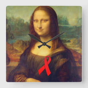 Relógio Quadrado Mona Lisa Red Ribbon